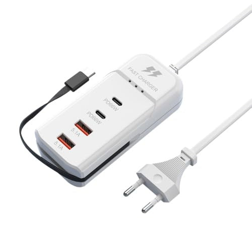 66W PD Fast Charging Wall USB Charger | 4 Port USB Hub Adapter with Type-C Cable & Socket Outlet